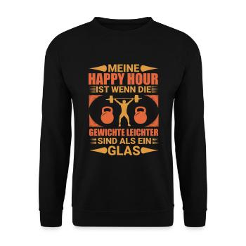 Happy Hour: Gewichte sind leichter als ein Glas - Unisex Pullover - Schwarz - Vorne - Alina (178cm) & Michal (187cm)