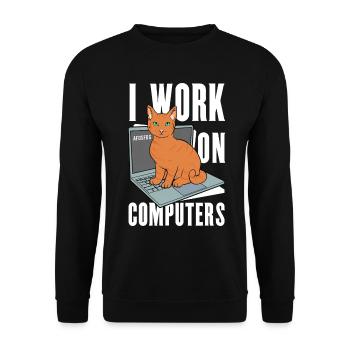 Arbeiten mit Computern und Katzen Englisch - Unisex Pullover - Schwarz - Vorne - Alina (178cm) & Michal (187cm)