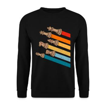 Schachfiguren Vintage Farben - Unisex Pullover - Schwarz - Vorne - Alina (178cm) & Michal (187cm)