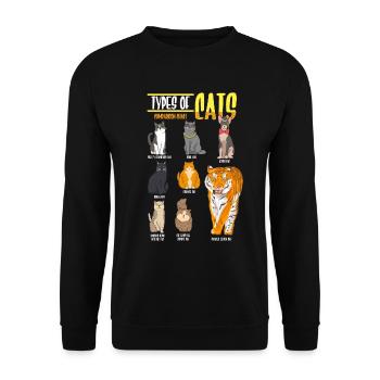 Arten von Katzen Humor Tiger Katzen - Unisex Pullover - Schwarz - Vorne - Alina (178cm) & Michal (187cm)
