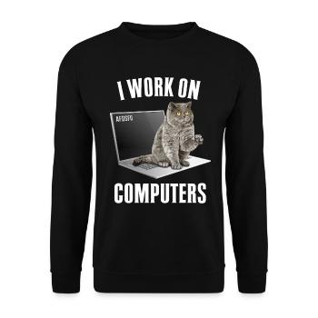 Arbeiten mit Computern und Katzen Englisch - Unisex Pullover - Schwarz - Vorne - Alina (178cm) & Michal (187cm)