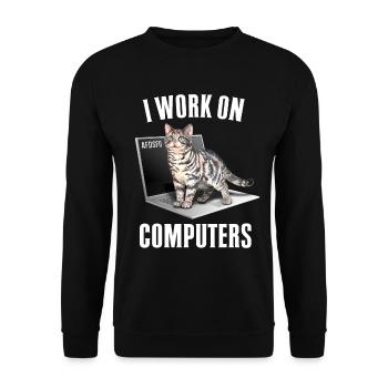 Arbeiten mit Computern und Katzen Englisch - Unisex Pullover - Schwarz - Vorne - Alina (178cm) & Michal (187cm)