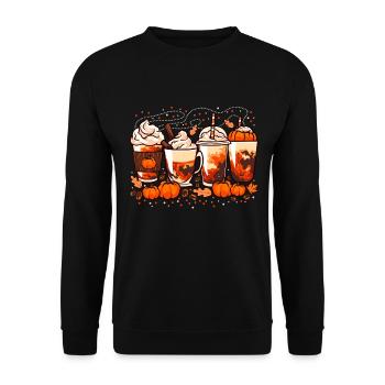 Herbst, Halloween Kaffee und Kürbisse - Unisex Pullover - Schwarz - Vorne - Alina (178cm) & Michal (187cm)