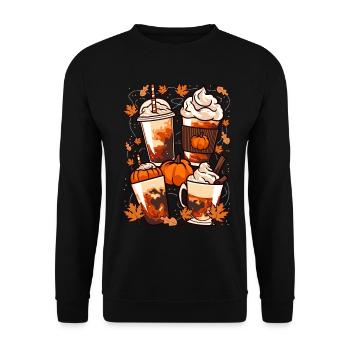 Herbst, Halloween Kaffee und Kürbisse - Unisex Pullover - Schwarz - Vorne - Alina (178cm) & Michal (187cm)