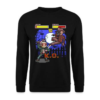 Halloween Gamer Arcade Kampf Jason Freddy - Unisex Pullover - Schwarz - Vorne - Alina (178cm) & Michal (187cm)