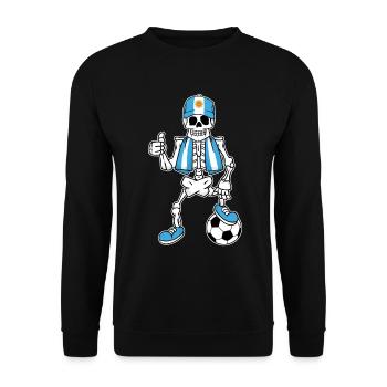 Argentinisches Fußballfan Skelett - Unisex Pullover - Schwarz - Vorne - Alina (178cm) & Michal (187cm)