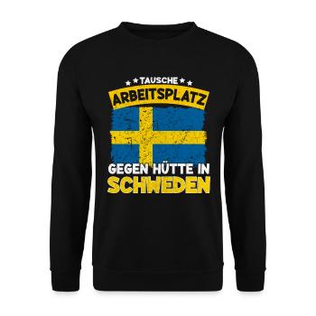 Tausche Arbeitsplatz Gegen Hütte in Schweden - Unisex Pullover - Schwarz - Vorne - Alina (178cm) & Michal (187cm)