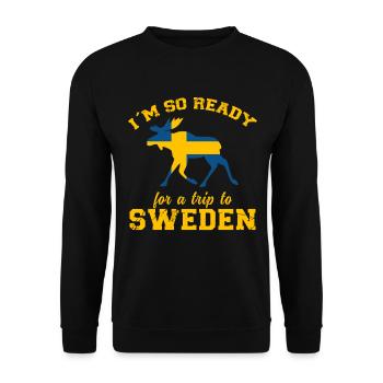 Schweden Spruch Sehnsucht Elch Flagge - Unisex Pullover - Schwarz - Vorne - Alina (178cm) & Michal (187cm)