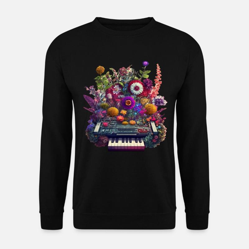 Floral Synthetizer komplizierte Blumen DJ Artwork - Unisex Pullover - Schwarz