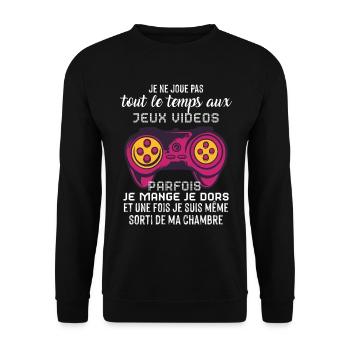 idée Cadeau garçon Gamer Accro Aux Jeux Vidéo - Sweat-shirt Unisexe - noir - Devant - Alina (178cm) & Michal (187cm)
