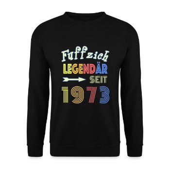 Köln Fuffzich Legendär seit 1973 50. Geburtstag - Unisex Pullover - Schwarz - Vorne - Alina (178cm) & Michal (187cm)