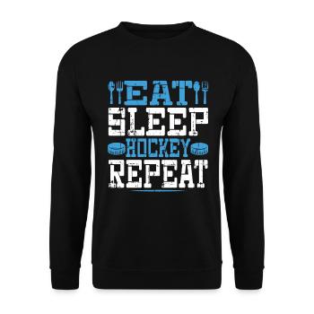 Eat Sleep Hockey Wiederholen Sie lustigen Retro-Jahrgang - Unisex Pullover - Schwarz - Vorne - Alina (178cm) & Michal (187cm)