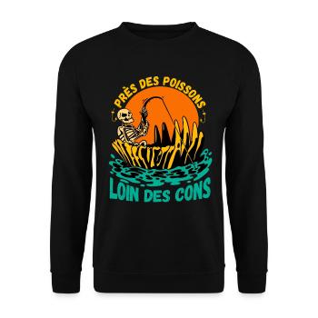 Près des Poissons Loin des Cons cadeau pêcheur - Sweat-shirt Unisexe - noir - Devant - Alina (178cm) & Michal (187cm)