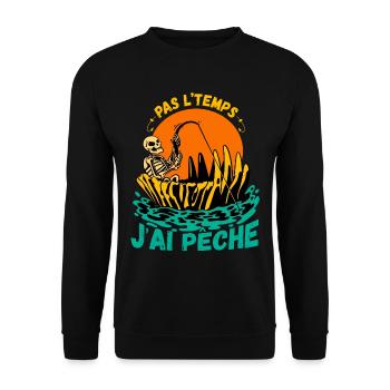 Pas L'Temps J'ai Pêche cadeau papa pecheur - Sweat-shirt Unisexe - noir - Devant - Alina (178cm) & Michal (187cm)
