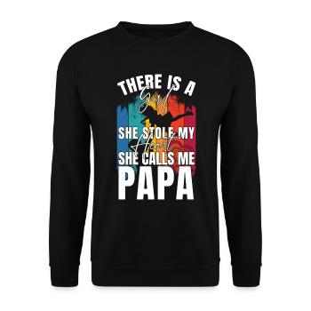 Lustiges Papa-Design Sie stahl mein Herz - Unisex Pullover - Schwarz - Vorne - Alina (178cm) & Michal (187cm)