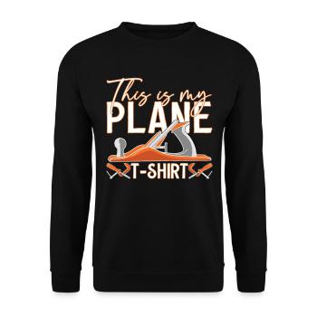 Lustige Holzbearbeitung sagt, das ist Flugzeug - Unisex Pullover - Schwarz - Vorne - Alina (178cm) & Michal (187cm)