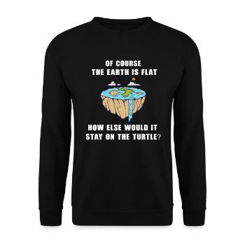 Natürlich ist die Erde flach lustige Schildkröte - Unisex Pullover - Schwarz - Vorne - Alina (178cm) & Michal (187cm)