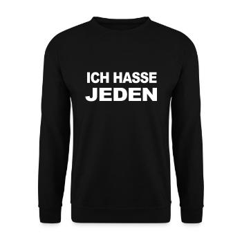 Lustiger Spruch Ich hasse jeden - Gothic Gruftie - Unisex Pullover - Schwarz - Vorne - Alina (178cm) & Michal (187cm)
