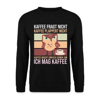 Kaffee Eule Spruch für Morgenmuffel - Unisex Pullover - Schwarz - Vorne - Alina (178cm) & Michal (187cm)