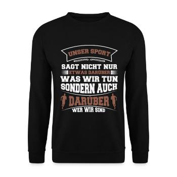 Unser Sport ist Laufsport - Unisex Pullover - Schwarz - Vorne - Alina (178cm) & Michal (187cm)