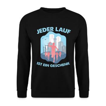 Jeder Lauf ist ein Geschenk - Unisex Pullover - Schwarz - Vorne - Alina (178cm) & Michal (187cm)