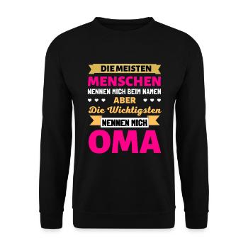 Oma Geschenk zum Geburtstag - Omi ist die beste - Unisex Pullover - Schwarz - Vorne - Alina (178cm) & Michal (187cm)