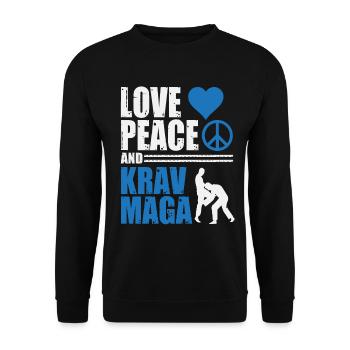 Love Peace and Krav Maga - Unisex Pullover - Schwarz - Vorne - Alina (178cm) & Michal (187cm)