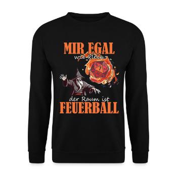 Mir Egal Feuerball - Mir egal wie klein der Raum - Unisex Pullover - Schwarz - Vorne - Alina (178cm) & Michal (187cm)