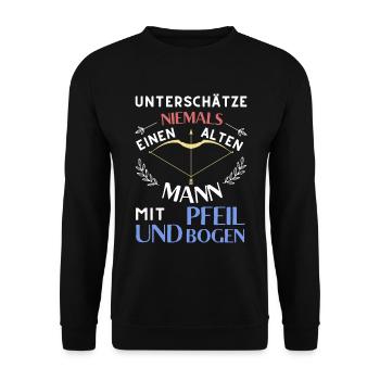 Unterschätze niemals einen alten Mann - Unisex Pullover - Schwarz - Vorne - Alina (178cm) & Michal (187cm)