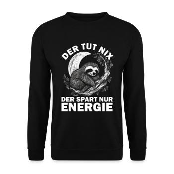 faultier der tut nix der spart nur energie - Unisex Pullover - Schwarz - Vorne - Alina (178cm) & Michal (187cm)