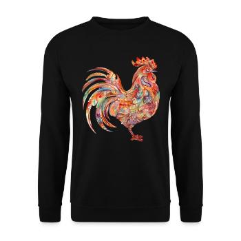 Vibrant Floral Colorful Rooster - Unisex Sweatshirt - black - Front - Alina (178cm) & Michal (187cm)