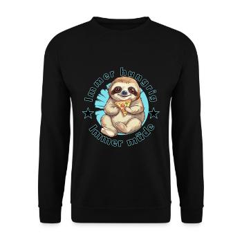 Sloth tired and hungry with a slice of pizza - Unisex Sweatshirt - black - Front - Alina (178cm) & Michal (187cm)