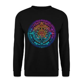 Mystisches buntes aztekisches Sonnenkalender-Design - Unisex Pullover - Schwarz - Vorne - Alina (178cm) & Michal (187cm)