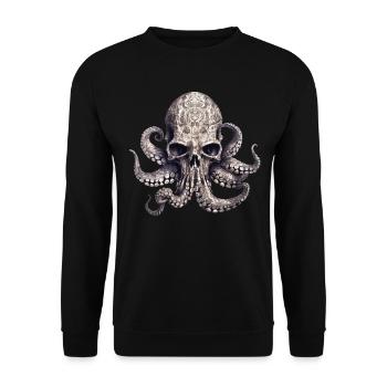 Octopus Skull Enigmatic Vintage Gradient Tentacles - Unisex Sweatshirt - black - Front - Alina (178cm) & Michal (187cm)