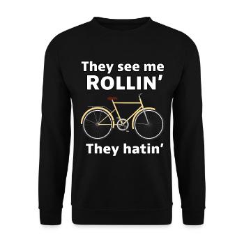 Retro Rider Vintage Vibes auf zwei Rädern Fahrradliebhaber - Unisex Pullover - Schwarz - Vorne - Alina (178cm) & Michal (187cm)