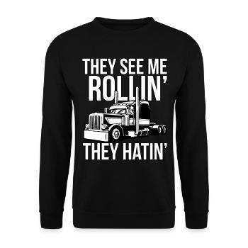 Rollin Thunder nutzen Sie die Kraft des Trucks - Unisex Pullover - Schwarz - Vorne - Alina (178cm) & Michal (187cm)