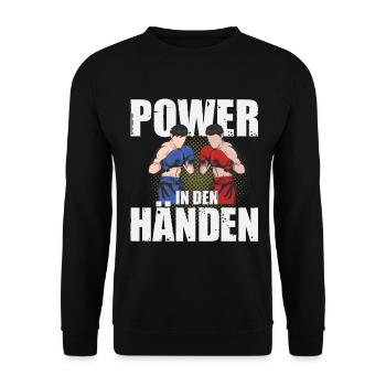 Boxer: Poer in den Händen - Unisex Pullover - Schwarz - Vorne - Alina (178cm) & Michal (187cm)