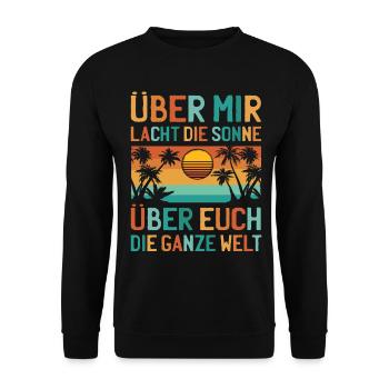 Lustiger Sarkasmus Spruch Mallorca Palmen Retro - Unisex Pullover - Schwarz - Vorne - Alina (178cm) & Michal (187cm)