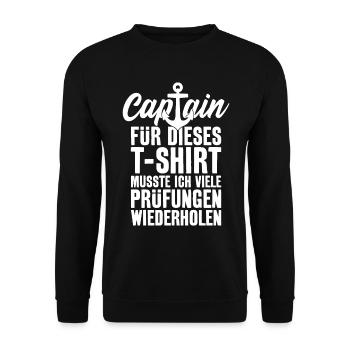 CAPTAIN LUSTIG KAPITÄN SEGELSCHEIN BOOT PRÜFUNG - Unisex Pullover - Schwarz - Vorne - Alina (178cm) & Michal (187cm)