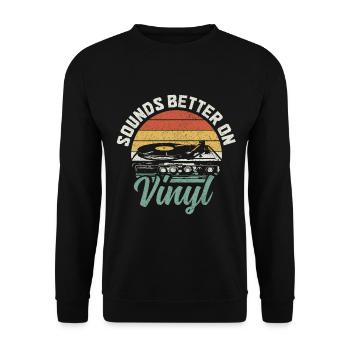 Vinyl Schallplatte Vintage DJ Geschenk - Unisex Pullover - Schwarz - Vorne - Alina (178cm) & Michal (187cm)