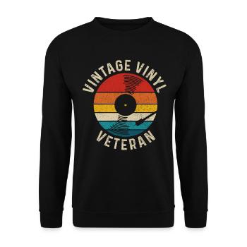 Vinyl Schallplatte Vintage DJ Geschenk - Unisex Pullover - Schwarz - Vorne - Alina (178cm) & Michal (187cm)