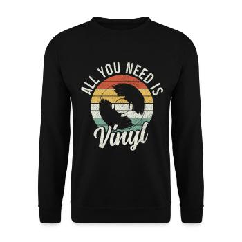 Vinyl Schallplatte Sammler DJ Geschenk - Unisex Pullover - Schwarz - Vorne - Alina (178cm) & Michal (187cm)