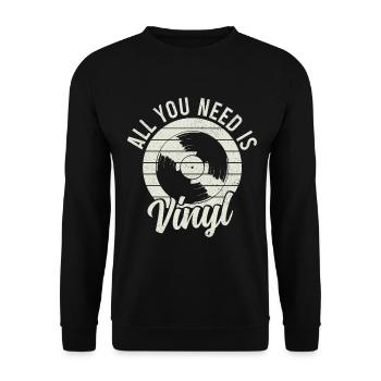 Vinyl Schallplatte Sammler DJ Geschenk - Unisex Pullover - Schwarz - Vorne - Alina (178cm) & Michal (187cm)
