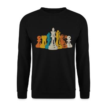 Schach Schachspieler Vintage Geschenk - Unisex Pullover - Schwarz - Vorne - Alina (178cm) & Michal (187cm)