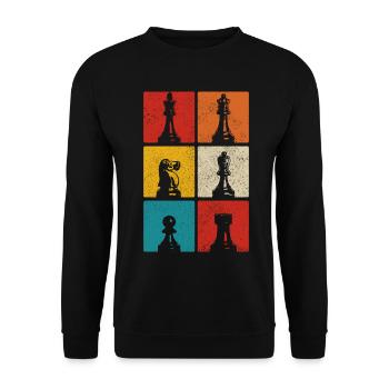 Schach Schachspieler Geschenk - Unisex Pullover - Schwarz - Vorne - Alina (178cm) & Michal (187cm)