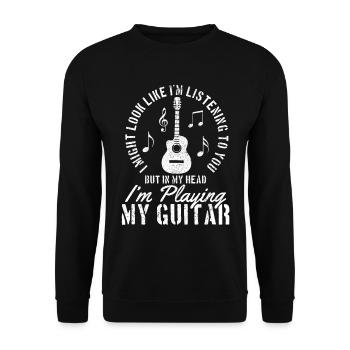 Guitar Vintage Guitarist Gift - Unisex Sweatshirt - black - Front - Alina (178cm) & Michal (187cm)