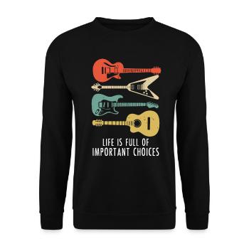 Gitarre Vintage Gitarrist Geschenk - Unisex Pullover - Schwarz - Vorne - Alina (178cm) & Michal (187cm)