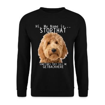 Goldendoodle Hund Lustig Geschenk - Unisex Pullover - Schwarz - Vorne - Alina (178cm) & Michal (187cm)