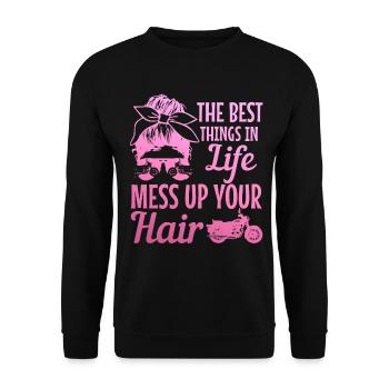 Motorrad Biker Lustiges Geschenk - Unisex Pullover - Schwarz - Vorne - Alina (178cm) & Michal (187cm)