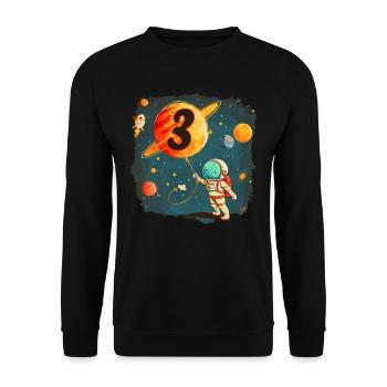 Astronaut Junge 3. Geburtstag Buntes Universum - Unisex Pullover - Schwarz - Vorne - Alina (178cm) & Michal (187cm)